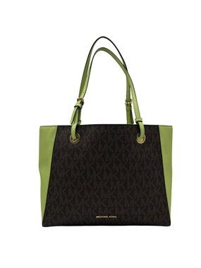 Michael Kors Brown & Neon Green Signature Monogram Tote Bag